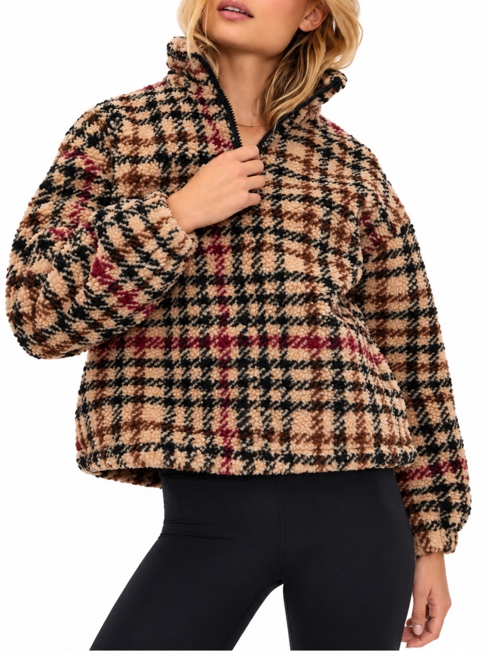Beach Riot Leona Sherpa Jacket in Midnight Houndstooth